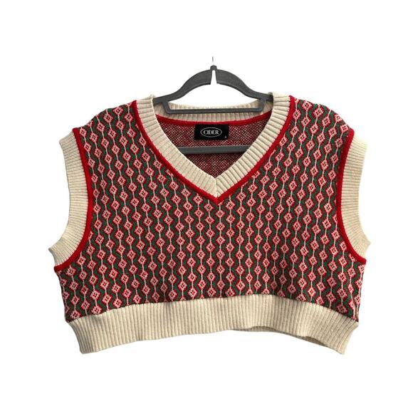 Cider Size Small Red Green Geo Cropped Sweater Vest - Picture 1 of 4